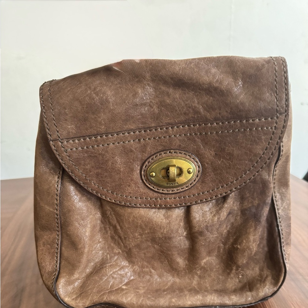 Vintage Fossil Caramel Brown Pebble Leather Cross Body Shoulder Bag Purse